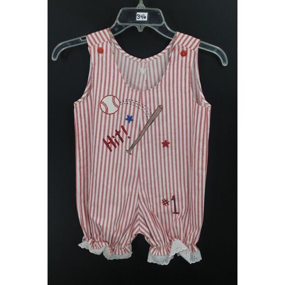 BOUTIQUE RED WHITE STRIPED BASEBALL SIZE 5 KIDS BUBBLE OUTFIT - Picture 1 of 10